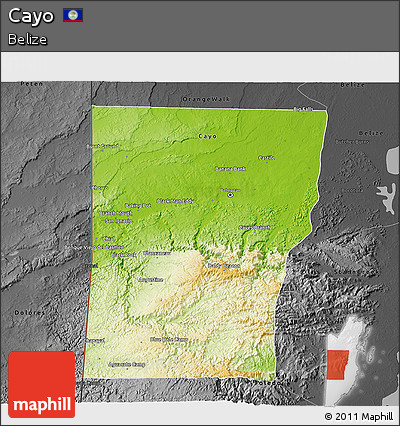 Physical 3D Map of Cayo, darken, desaturated