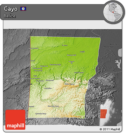 Physical 3D Map of Cayo, darken, desaturated