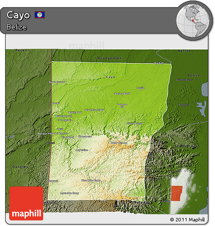 Physical 3D Map of Cayo, darken