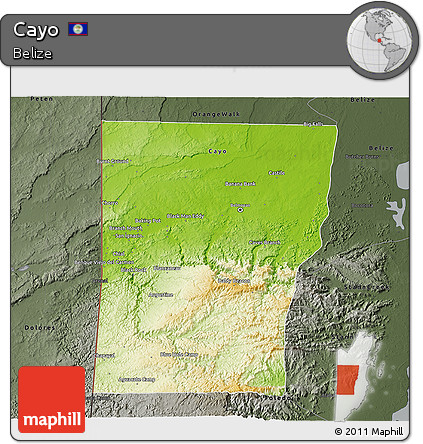 Physical 3D Map of Cayo, darken, semi-desaturated