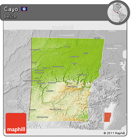 Physical 3D Map of Cayo, lighten, desaturated