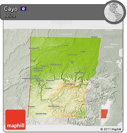 Physical 3D Map of Cayo, lighten, semi-desaturated