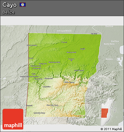 Physical 3D Map of Cayo, lighten, semi-desaturated