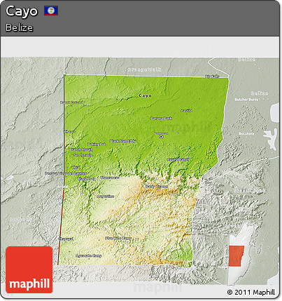 Physical 3D Map of Cayo, lighten, semi-desaturated