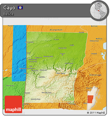 Physical 3D Map of Cayo, political outside