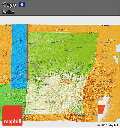 Physical 3D Map of Cayo, political outside