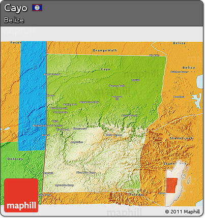 Physical 3D Map of Cayo, political outside