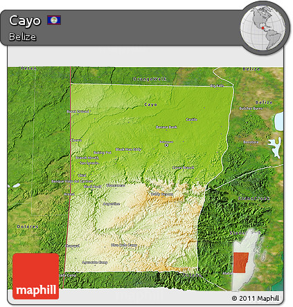 Physical 3D Map of Cayo, satellite outside