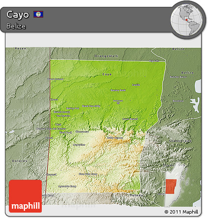 Physical 3D Map of Cayo, semi-desaturated