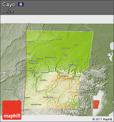 Physical 3D Map of Cayo, semi-desaturated