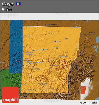 Political 3D Map of Cayo, darken