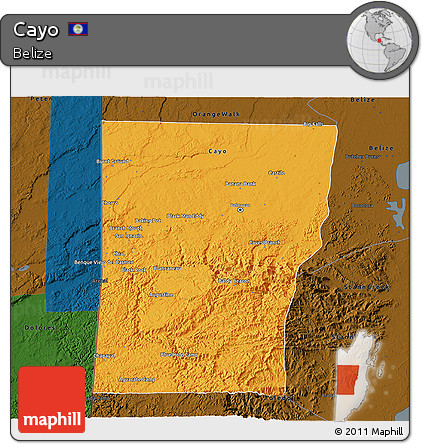 Political 3D Map of Cayo, darken