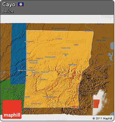 Political 3D Map of Cayo, darken