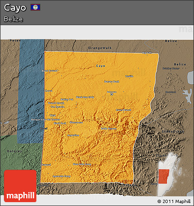 Political 3D Map of Cayo, darken, semi-desaturated