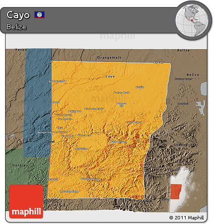 Political 3D Map of Cayo, darken, semi-desaturated