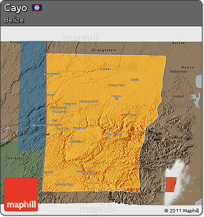 Political 3D Map of Cayo, darken, semi-desaturated