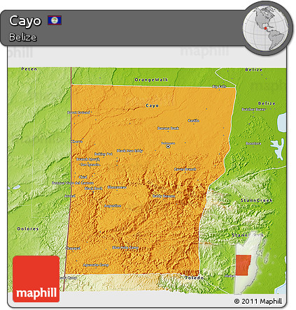 Political 3D Map of Cayo, physical outside