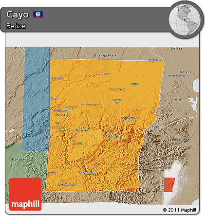 Political 3D Map of Cayo, semi-desaturated