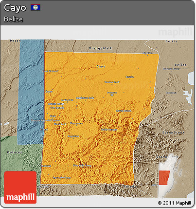 Political 3D Map of Cayo, semi-desaturated