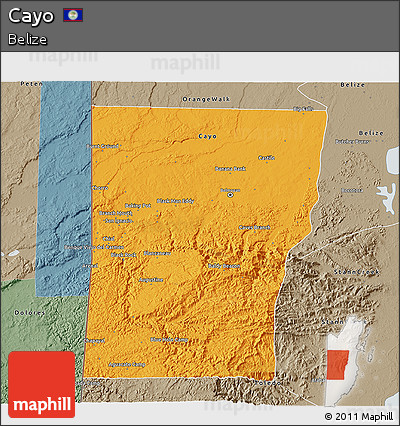 Political 3D Map of Cayo, semi-desaturated