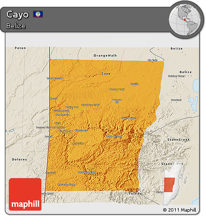 Political 3D Map of Cayo, shaded relief outside
