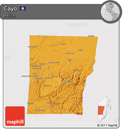 Political 3D Map of Cayo, single color outside