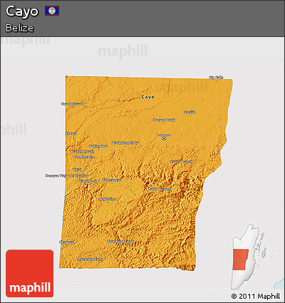 Political 3D Map of Cayo, single color outside