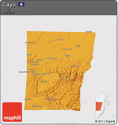 Political 3D Map of Cayo, single color outside