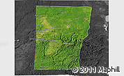 Satellite 3D Map of Cayo, darken, desaturated