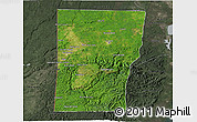Satellite 3D Map of Cayo, darken, semi-desaturated