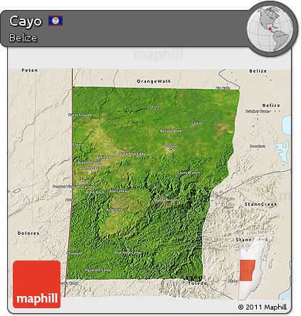 Satellite 3D Map of Cayo, shaded relief outside