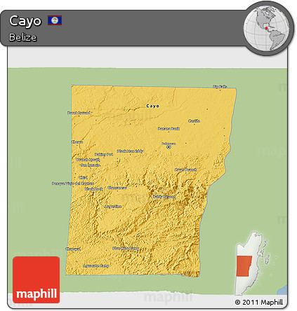 Savanna Style 3D Map of Cayo, single color outside