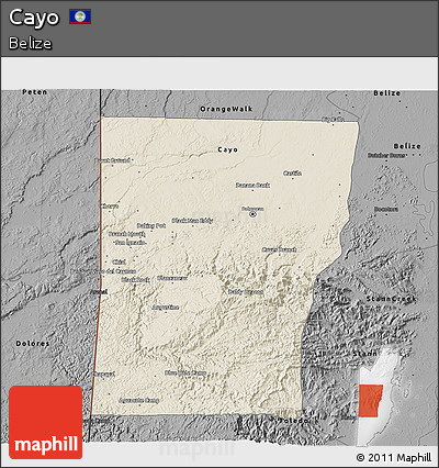 Shaded Relief 3D Map of Cayo, darken, desaturated