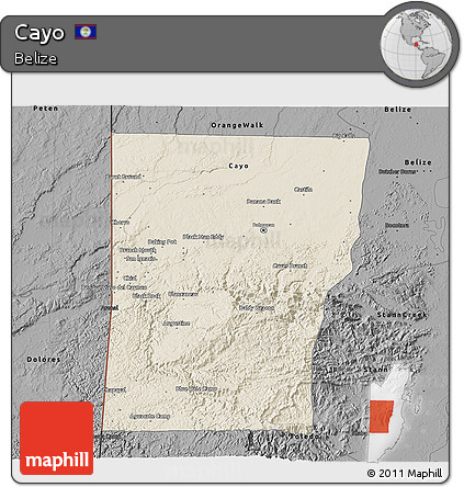 Shaded Relief 3D Map of Cayo, darken, desaturated