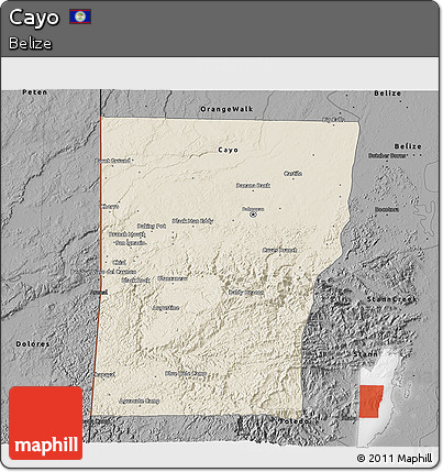 Shaded Relief 3D Map of Cayo, darken, desaturated