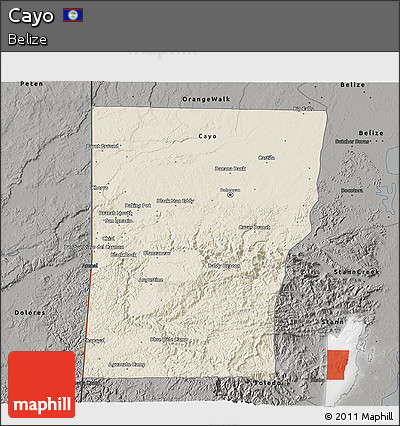 Shaded Relief 3D Map of Cayo, darken, semi-desaturated