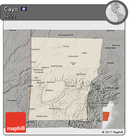 Shaded Relief 3D Map of Cayo, darken, semi-desaturated