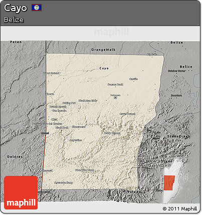 Shaded Relief 3D Map of Cayo, darken, semi-desaturated