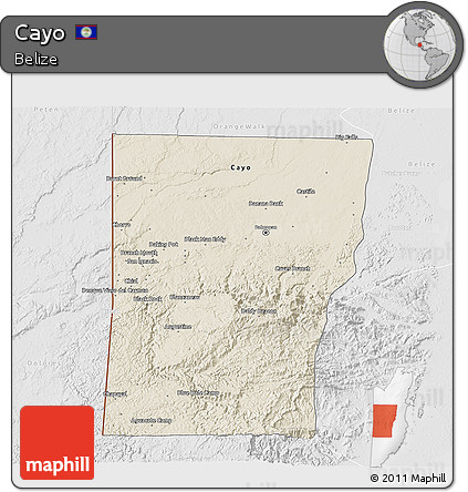 Shaded Relief 3D Map of Cayo, lighten, desaturated