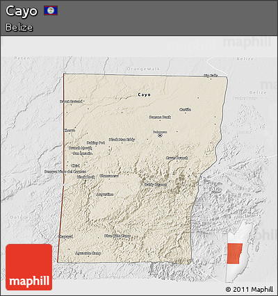 Shaded Relief 3D Map of Cayo, lighten, desaturated