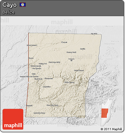 Shaded Relief 3D Map of Cayo, lighten, desaturated