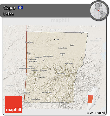 Shaded Relief 3D Map of Cayo, lighten