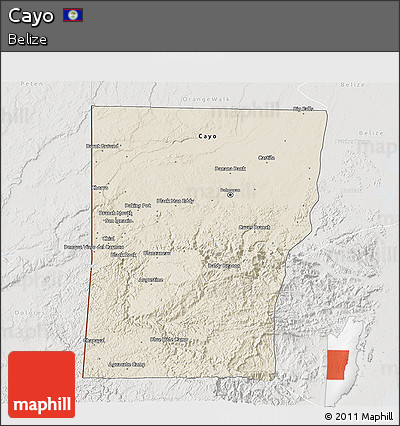 Shaded Relief 3D Map of Cayo, lighten, semi-desaturated
