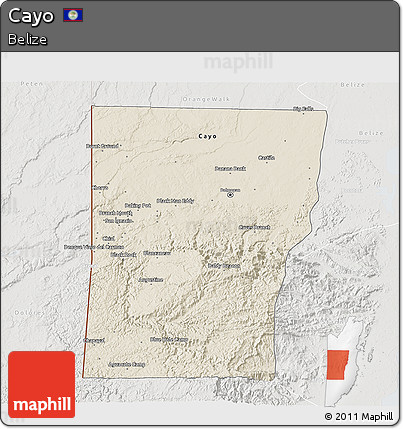 Shaded Relief 3D Map of Cayo, lighten, semi-desaturated