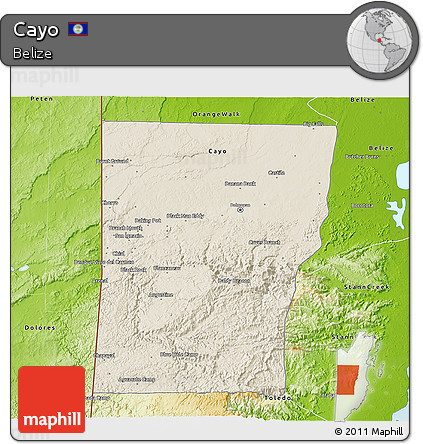 Shaded Relief 3D Map of Cayo, physical outside