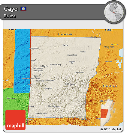 Shaded Relief 3D Map of Cayo, political outside