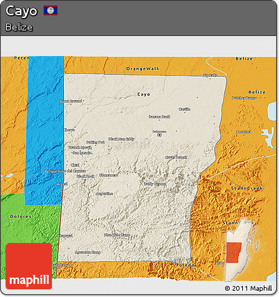 Shaded Relief 3D Map of Cayo, political outside