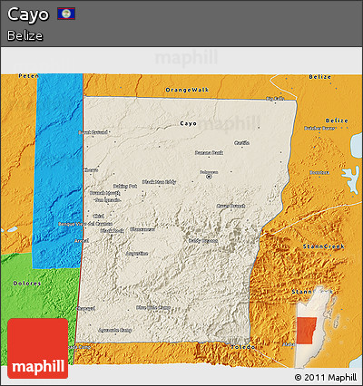 Shaded Relief 3D Map of Cayo, political outside