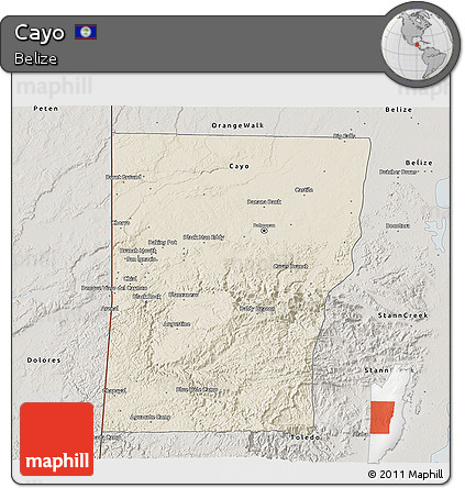 Shaded Relief 3D Map of Cayo, semi-desaturated