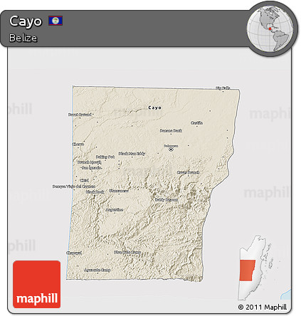 Shaded Relief 3D Map of Cayo, single color outside